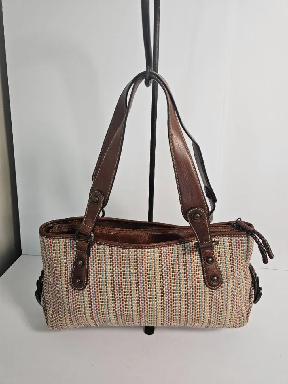 Vintage Fossil Bag Satchel Woven Leather Y2K 78033